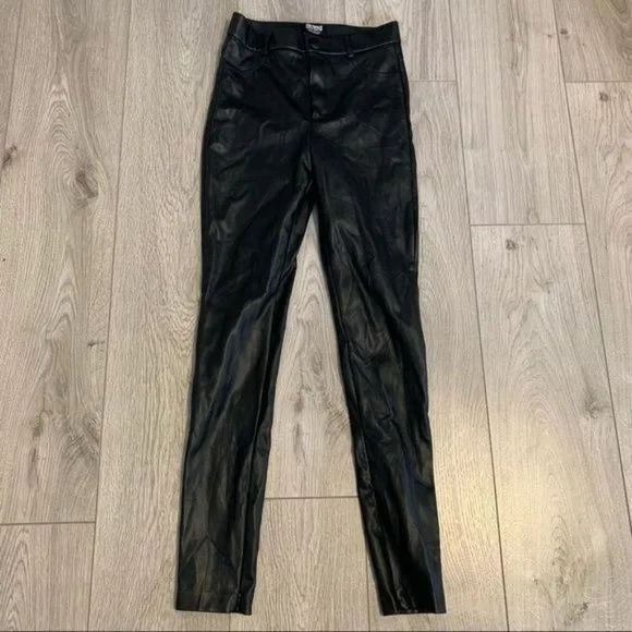 Zara vegan leather skinny pants leggings small size women in jet black - Picture 2 of 6